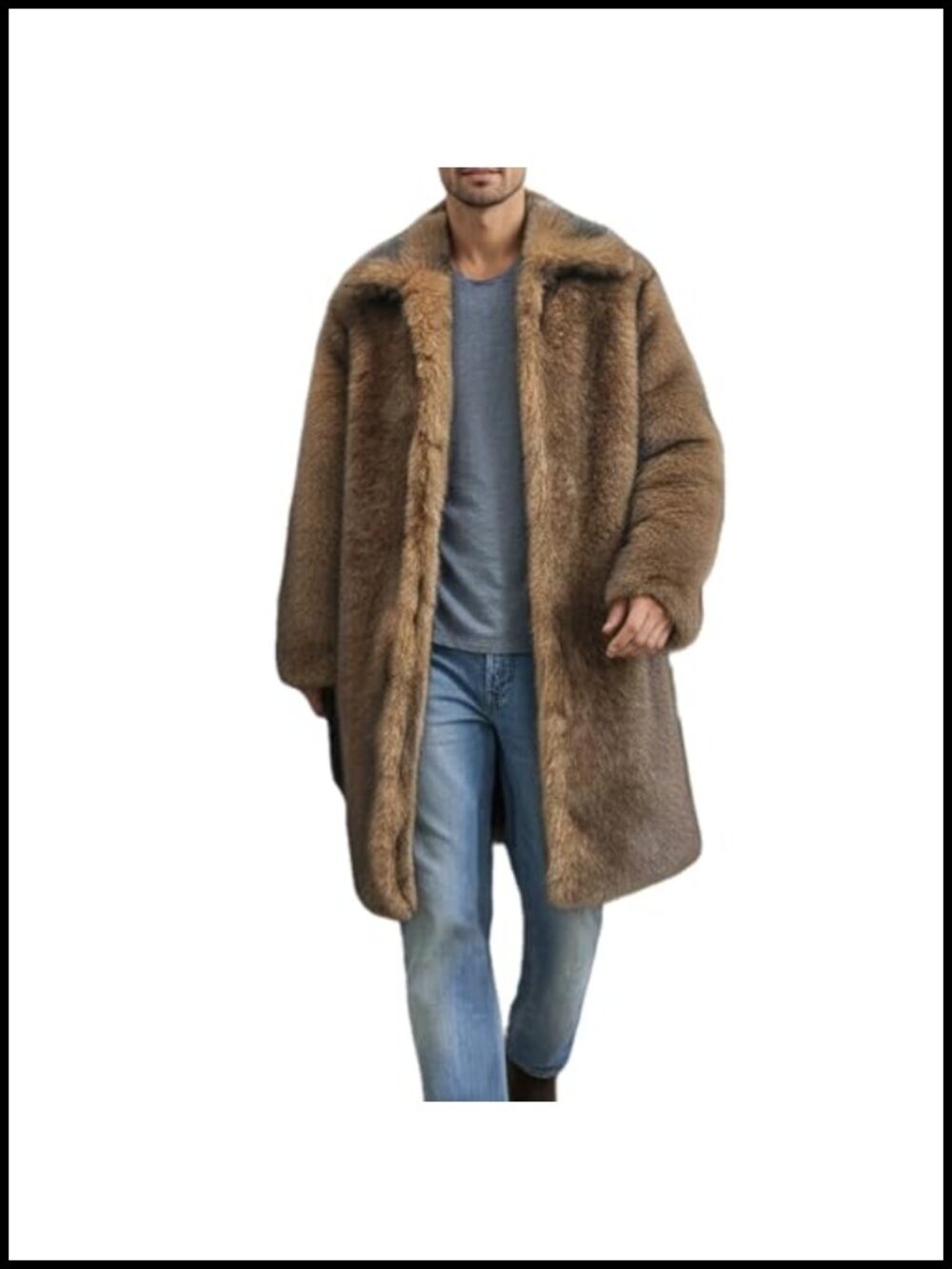 Men's Faux Fur Jacket Winter Warm Overcoat Coat